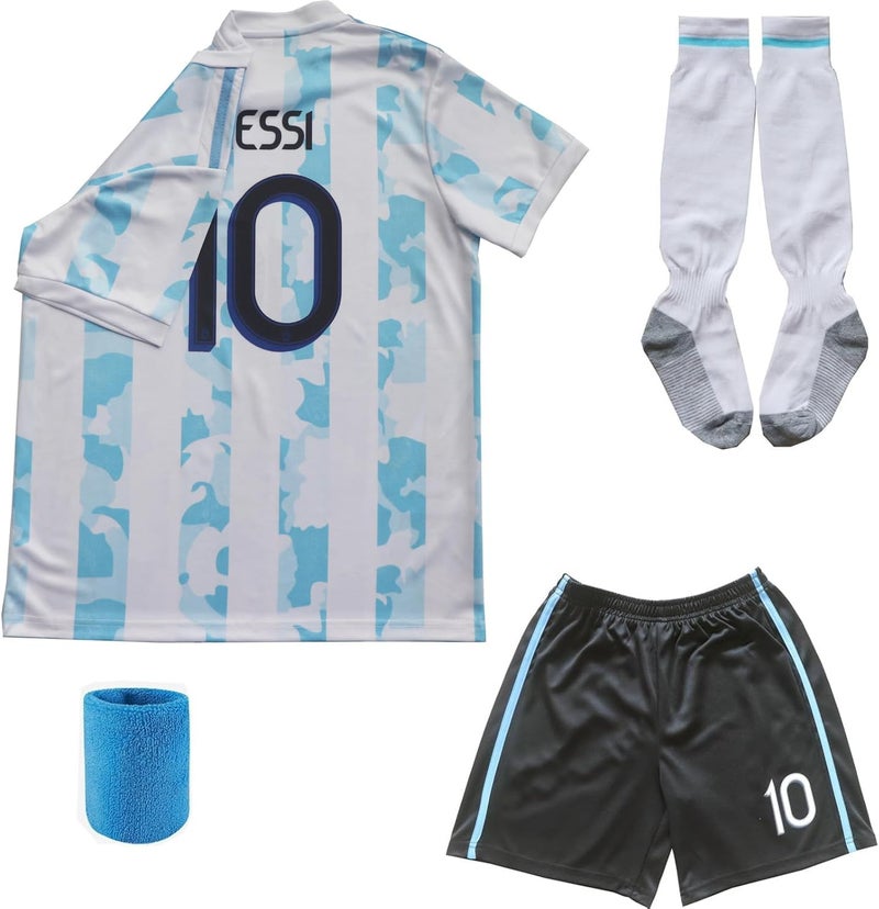 ORGBRAIN 2021 Argentina Home Copa-American #10 Kids Soccer Jersey & Shorts Set Youth Sizes - Image 1
